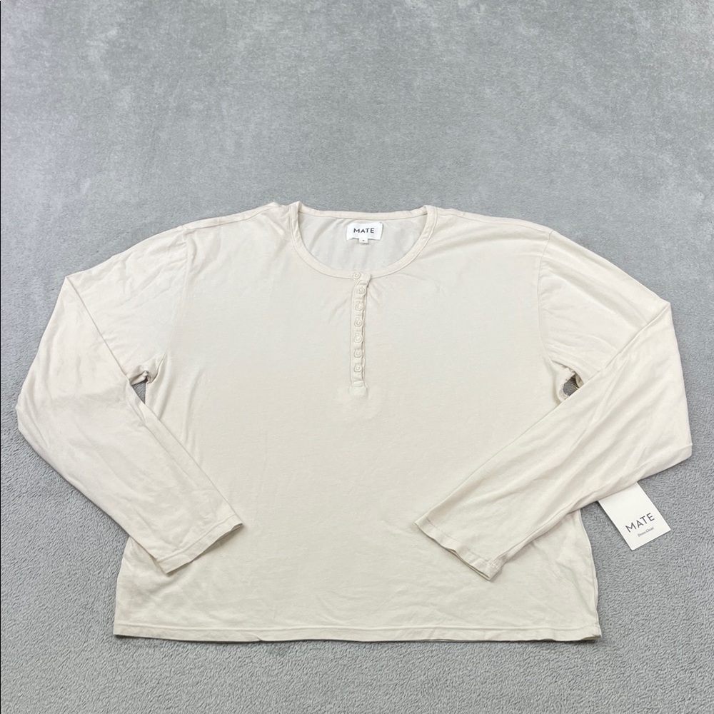NEW MATE The Label S 100% Organic Henley Cream Long Sleeve Women's